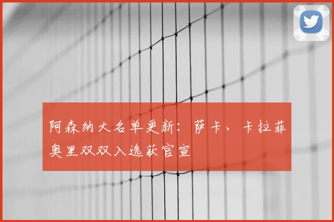 阿森纳大名单更新：萨卡、卡拉菲奥里双双入选获官宣